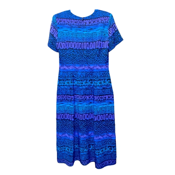 Kathy Lee Vintage Blue Purple 90s Print Short Sleeve Maxi Dress Women's Size 10 - Picture 2 of 6